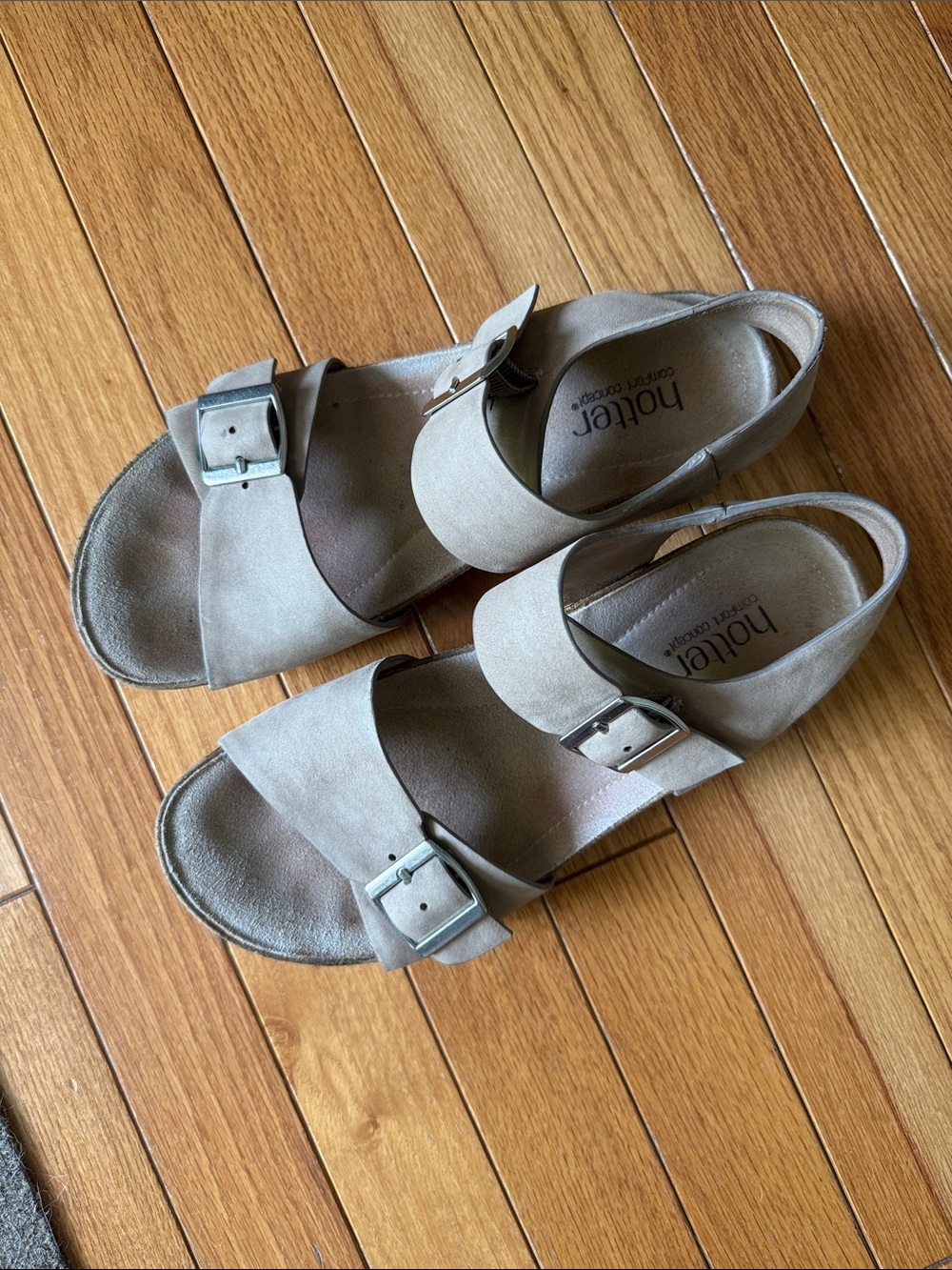hotter Taupe Suede Double-Buckle Sandals